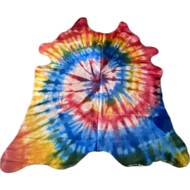 Pop Art Tie-Dye Brazilian Cowhide 7'3" X 7'6" For Sale - Image 3 of 6
