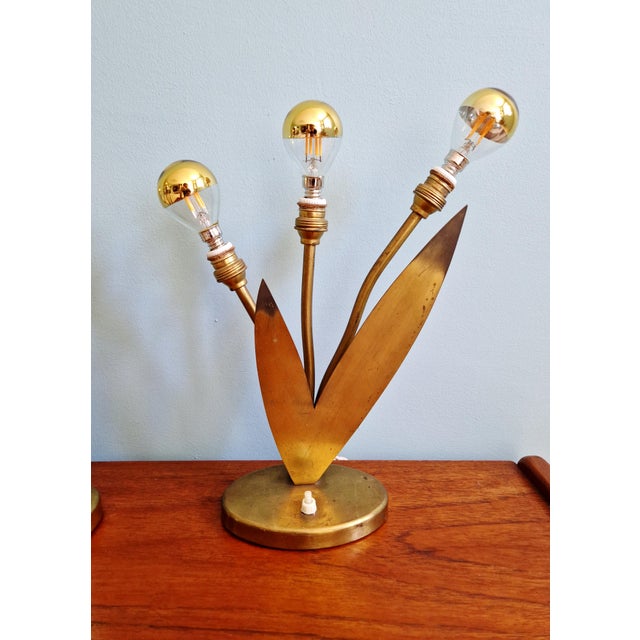 Mid-Century Brass Table Lamps with Floral Decoration, 1950s, Set of 2 For Sale - Image 6 of 15