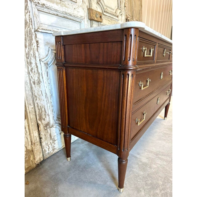 Louis XVI Style Commode with White Marble Top, 1950s For Sale - Image 6 of 15