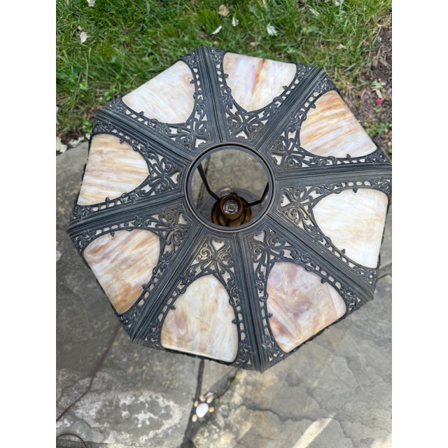 1920s 1920s Art Nouveau Antique American Stained Glass Lamp For Sale - Image 5 of 10