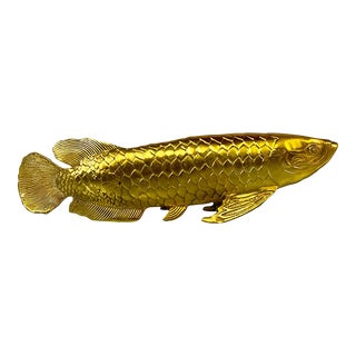 Vintage Asian Arowana Fish Copper Gold Figural Sculpture For Sale