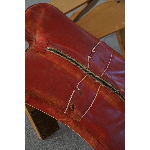 20th Century Dark Red Moroccan Camel Saddle Footstool, North Africa, 1940s For Sale - Image 12 of 18