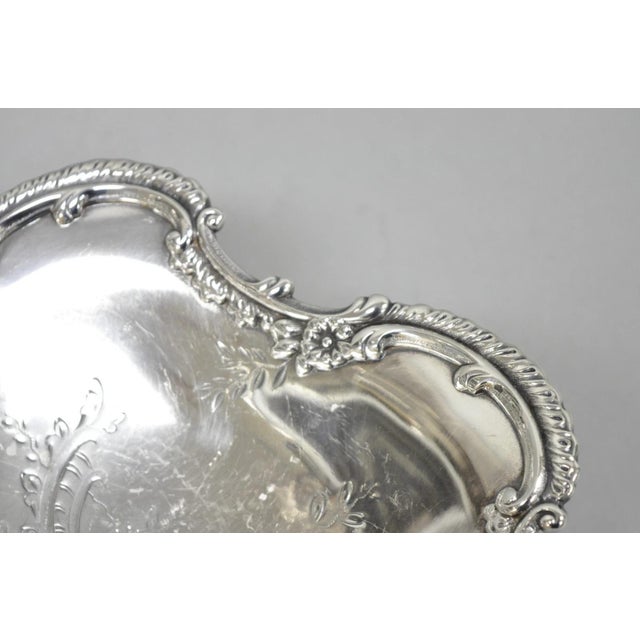 Antique Meriden Silver Plated Floral Repousse Pedestal Brides Wedding Basket For Sale - Image 11 of 15