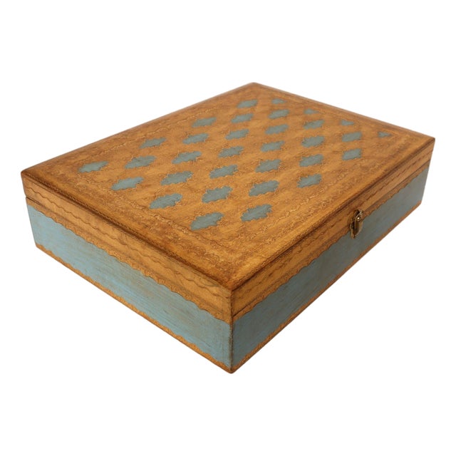Large Vintage Italian Florentine Baroque Turquoise and Gilt-Wood Jewelry Box For Sale