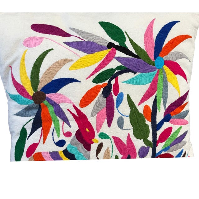 Mexican Mexican Otomi Embroidery Textile Pillow 16" W For Sale - Image 3 of 7