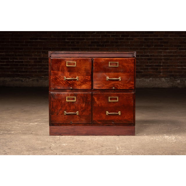 Art Deco Antique Oak Filing Cabinet With Internal Pusher Rod System For Sale - Image 3 of 9