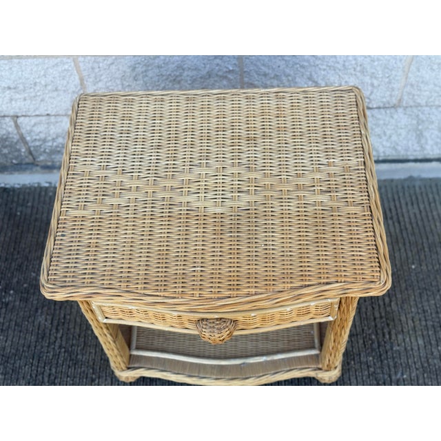 Vintage Wicker Nightstand With Drawer and Lower Shelf For Sale In Philadelphia - Image 6 of 8