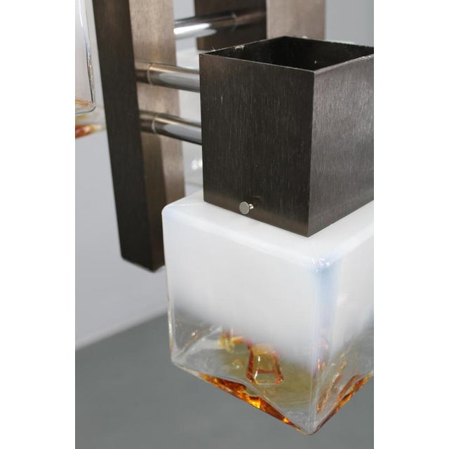Vintage Italian Pendant Light with Murano Glass Shades and Anodized Metal Frame, 1970s For Sale - Image 10 of 16
