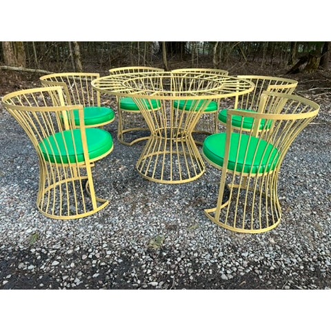 Mid-Century Modern Vintage Iron Outdoor Dining Table and Chairs Set of 7 For Sale - Image 3 of 18