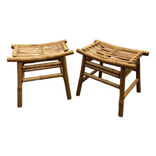 1950s Pair of Japanese Take-Zaiku Bamboo "Curule" Benches For Sale