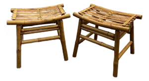 1950s Pair of Japanese Take-Zaiku Bamboo "Curule" Benches
