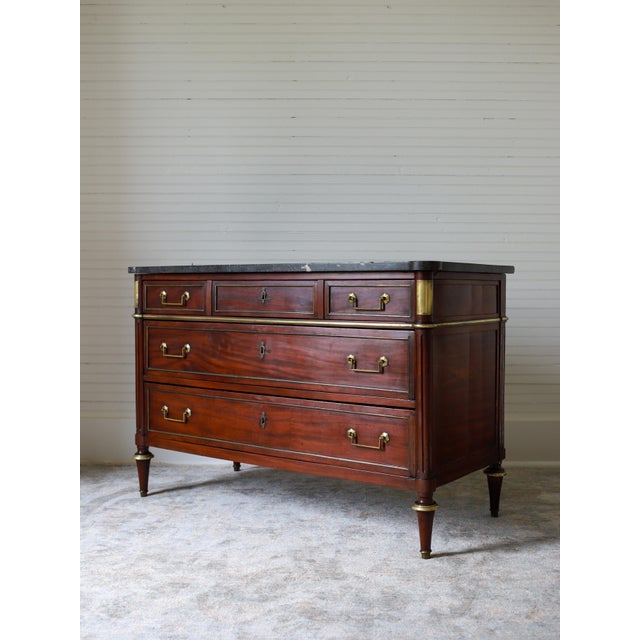 Early 19th Century 19th Century French Louis XVI Commode With Black Marble Top For Sale - Image 5 of 14