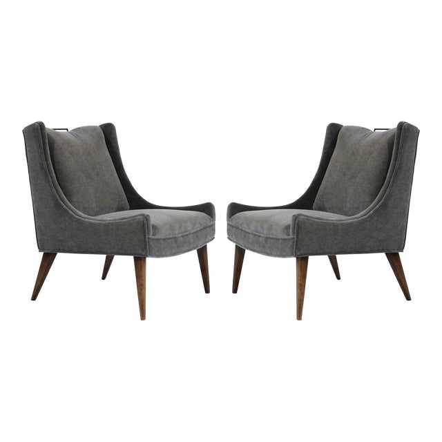 Set of Slipper Chairs by Selig in Plush Mohair, Circa 1950s For Sale