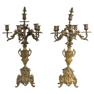Antique Bronze Candelabra, Set of 2 For Sale