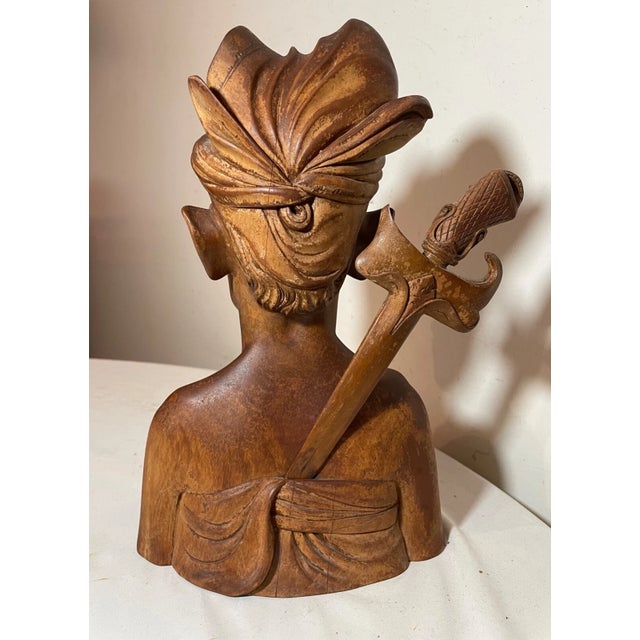 1940s 1940s Carved Wood Balinese Indonesian Man Sword Bust Sculpture Letter Opener For Sale - Image 5 of 13