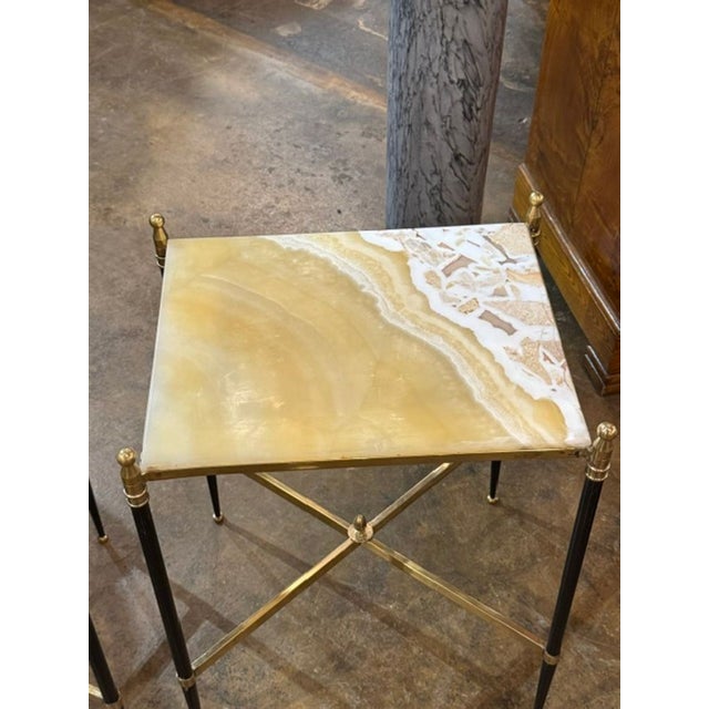 Pair of French Directoire’ Style Steel and Onyx Side Tables For Sale - Image 4 of 7