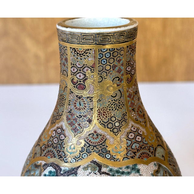 Pair of Fine Miniature Satsuma Vase with Moriage Enamel Decoration by Seikozan For Sale - Image 11 of 12