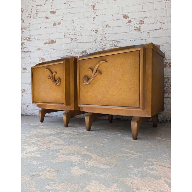 Mid-Century Modern Vintage Hoke Mid Century End Tables – 1960s MCM Bedside Cabinets - Cottagecore, Sculpted Wood For Sale - Image 3 of 7