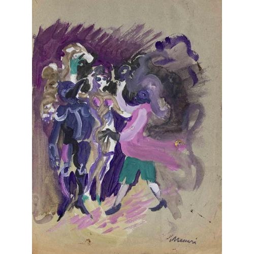Modern Mino Maccari, Modern Figures, Nude, 1940s, Drawing in Tempera and Watercolor For Sale - Image 3 of 3