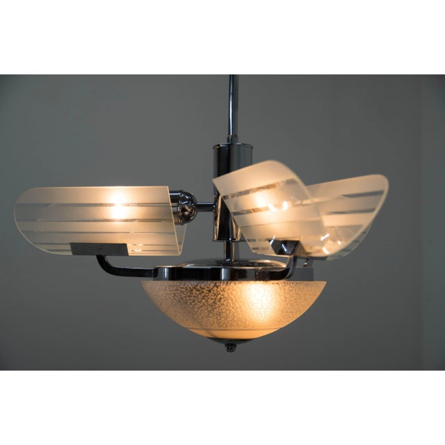 Glass Art Deco Chandelier, Czechoslovakia, 1930s For Sale - Image 7 of 10