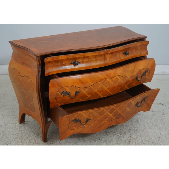 Italian Italian Marquetry Inlaid Bombe Commode Chest For Sale - Image 3 of 18