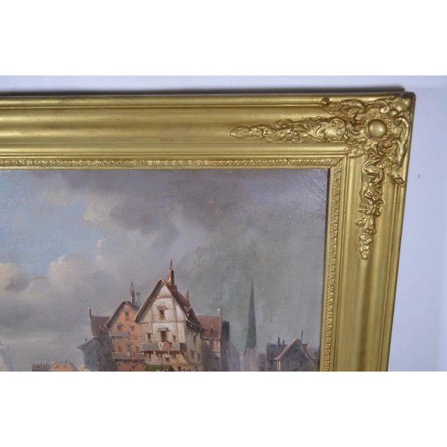 Early 19th Century Northern European School "The Storm Arrives at the Port” Oil Painting on Canvas For Sale - Image 4 of 12