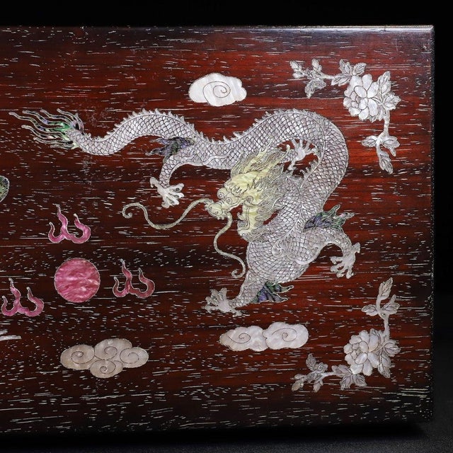 Zitan Wood Box Inlaid With Mother-of-Pearl Dragon & Phoenix For Sale - Image 10 of 10