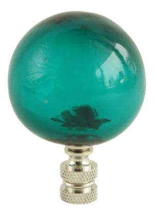 Teal Blown Glass Lamp Finial on Chrome