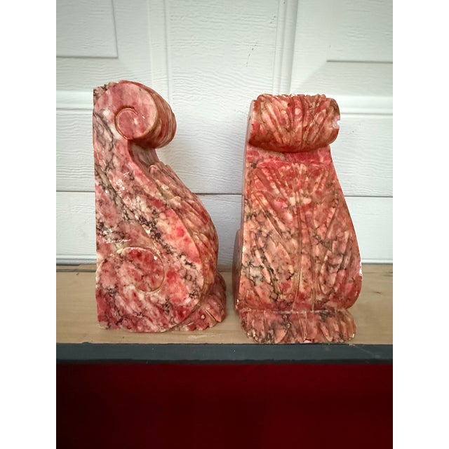 Italian Late 20th Century Pink Italian Alabaster Scroll Bookends For Sale - Image 3 of 11
