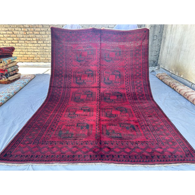 Vintage Red Afghan Ersari Hand-Knotted Wool Rug - 7'1" X 10'1" For Sale - Image 9 of 11