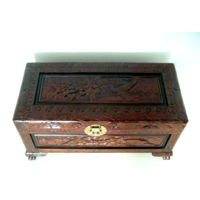 Vintage Chinese Hand Carved Wood Storage Trunk / Blanket Box / Oriental