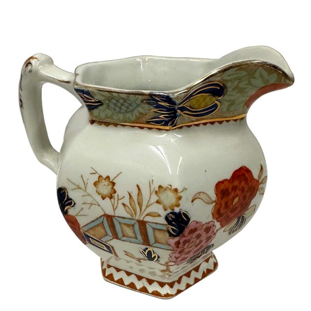 Antique White Antique Woods Ware Wincanton Hand Painted Porcelain Creamer and Sugar Bowl For Sale - Image 8 of 12