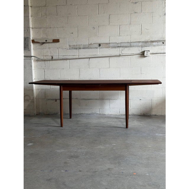 Brown Vintage Danish Modern Teak Extendable Dining Table With Draw Leaves For Sale - Image 8 of 10