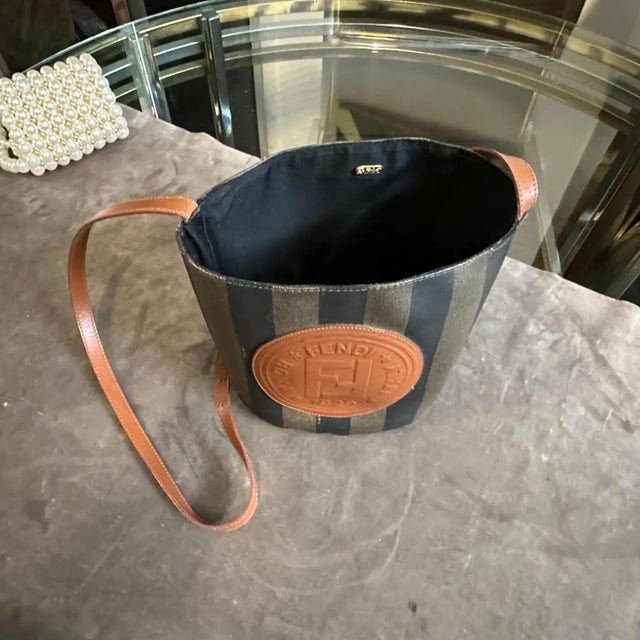 1980s Contemporary Canvas and Leather Fendi Shoulder Bucket Bag For Sale - Image 11 of 11