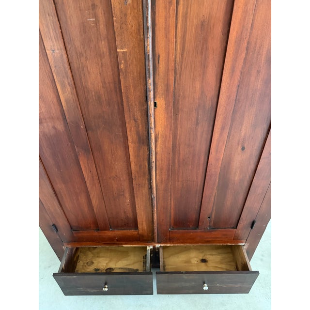 19th C. Walnut Cabinet With Scallop Trim American Primitive Armoire Closet For Sale - Image 15 of 16