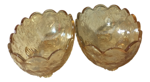 Vintage Jeanette Floral Iridescent Floragold Louisa Scallop Footed Oval Bowls - Set of 2