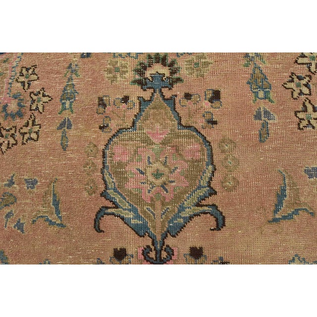 Tabriz Rug 8’1” X 10’11” Pink Wool Vintage Distressed Hand-Knotted Carpet For Sale - Image 10 of 15