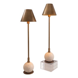 Boston Brass/Cream Buffet Lamp, Set of 2 For Sale