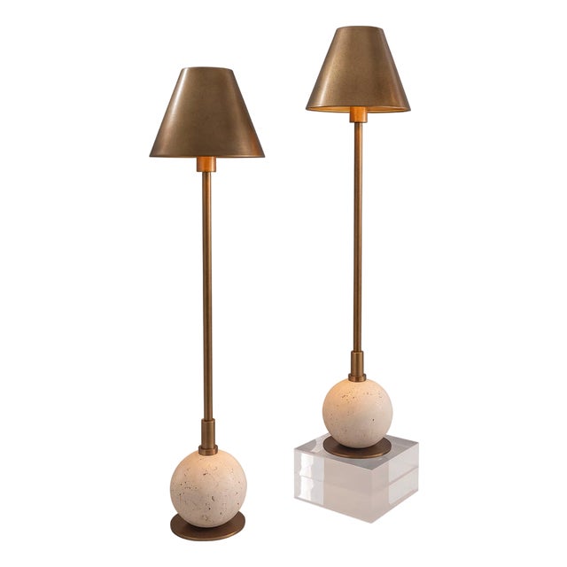Boston Brass/Cream Buffet Lamp, Set of 2 For Sale