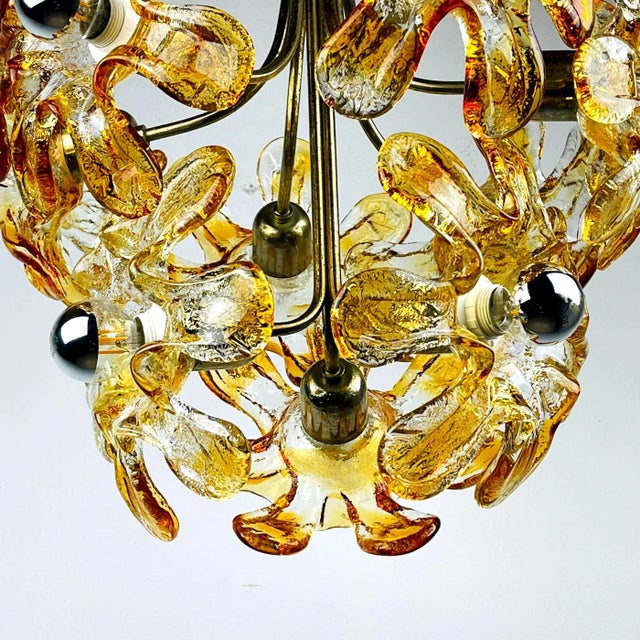 Gold Mid-Century Amber Murano Glass Chandelier from Mazzega, Italy, 1970s For Sale - Image 8 of 13