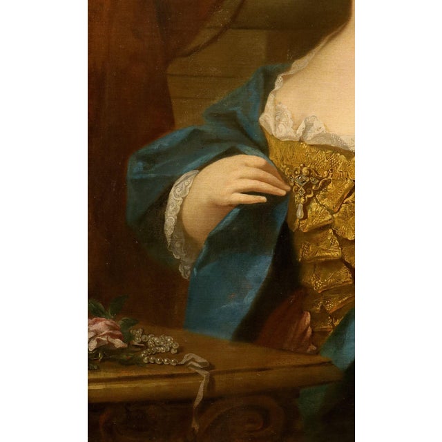Early 18th Century Follower of Jean-Baptiste Van Loo, Portrait of a Lady, 1730, Oil on Canvas, Framed For Sale - Image 5 of 14