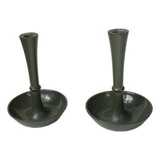 Candleholders in Green Enamel, Brass & Cast Iron from Jens Harald Quistgaard, 1960s, Set of 2 For Sale