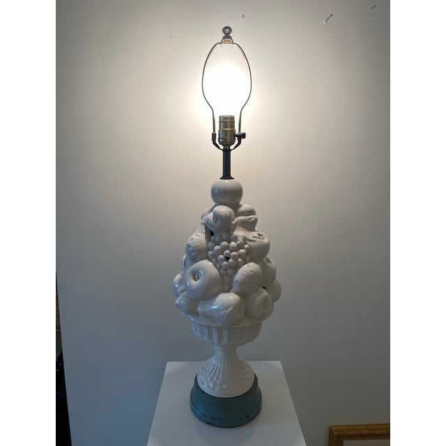 Vintage Italian Blanc De Chine Fruit Topiary Porcelain Table Lamp For Sale - Image 10 of 11