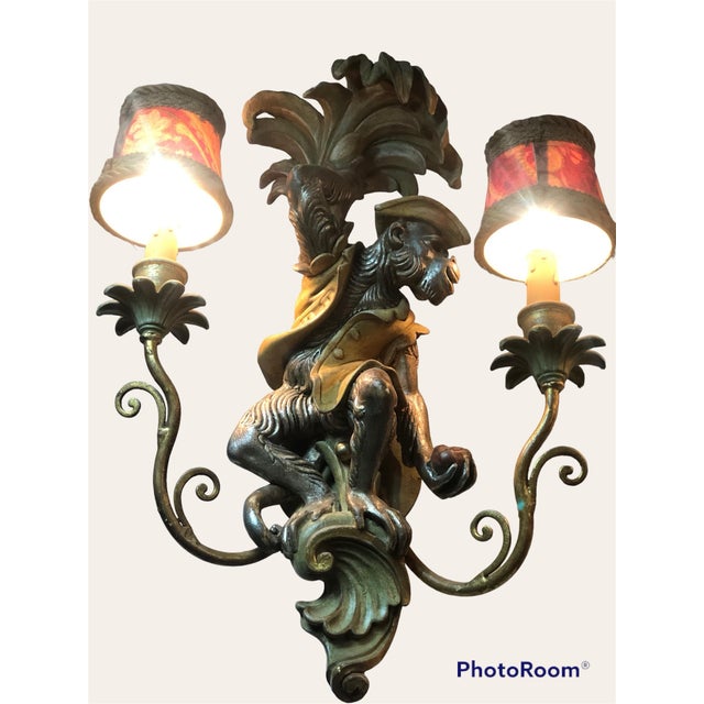 Vintage Hand Carved Italian Monkey Wall Sconces - Set of 2 For Sale - Image 9 of 12