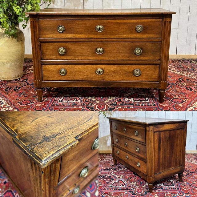 Louis XVI 18th century walnut chest of drawers L=1m35 D=64cm H=90cm.