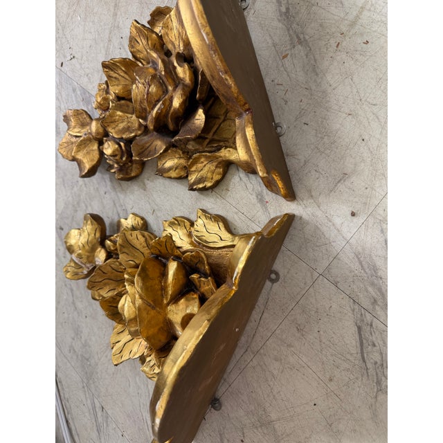 Gold Carved Gold Gilt Wall Shelf Brackets For Sale - Image 8 of 10