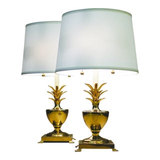 1960's Frederick Cooper Classic Modern Hollywood Regency Pineapple Urn Polished Brass Table Lamps 1960's - a Pair For Sale