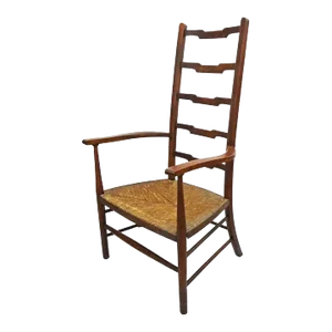 Early 20th Century English Arts and Crafts Ladder Back Chair Rush Seat