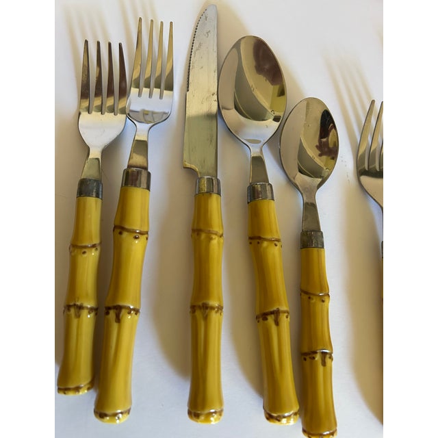 Late 20th Century 30 Plus Set of Bamboo Flatware Set of Six, 5-Piece Sets, Plus Extra 10 Misc. - 40 pcs For Sale - Image 4 of 4