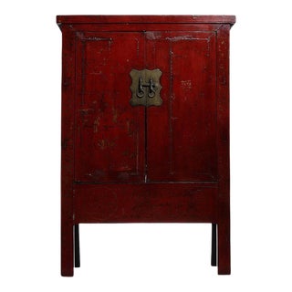 Hand Painted Chinoiserie and Red Lacquer Armoire from China, 19th Century For Sale